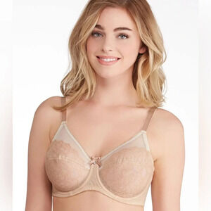 Wacoal‎ Size 36 C Beige Retro Chic Full Figure Underwire Bra Lace Unlined Nude